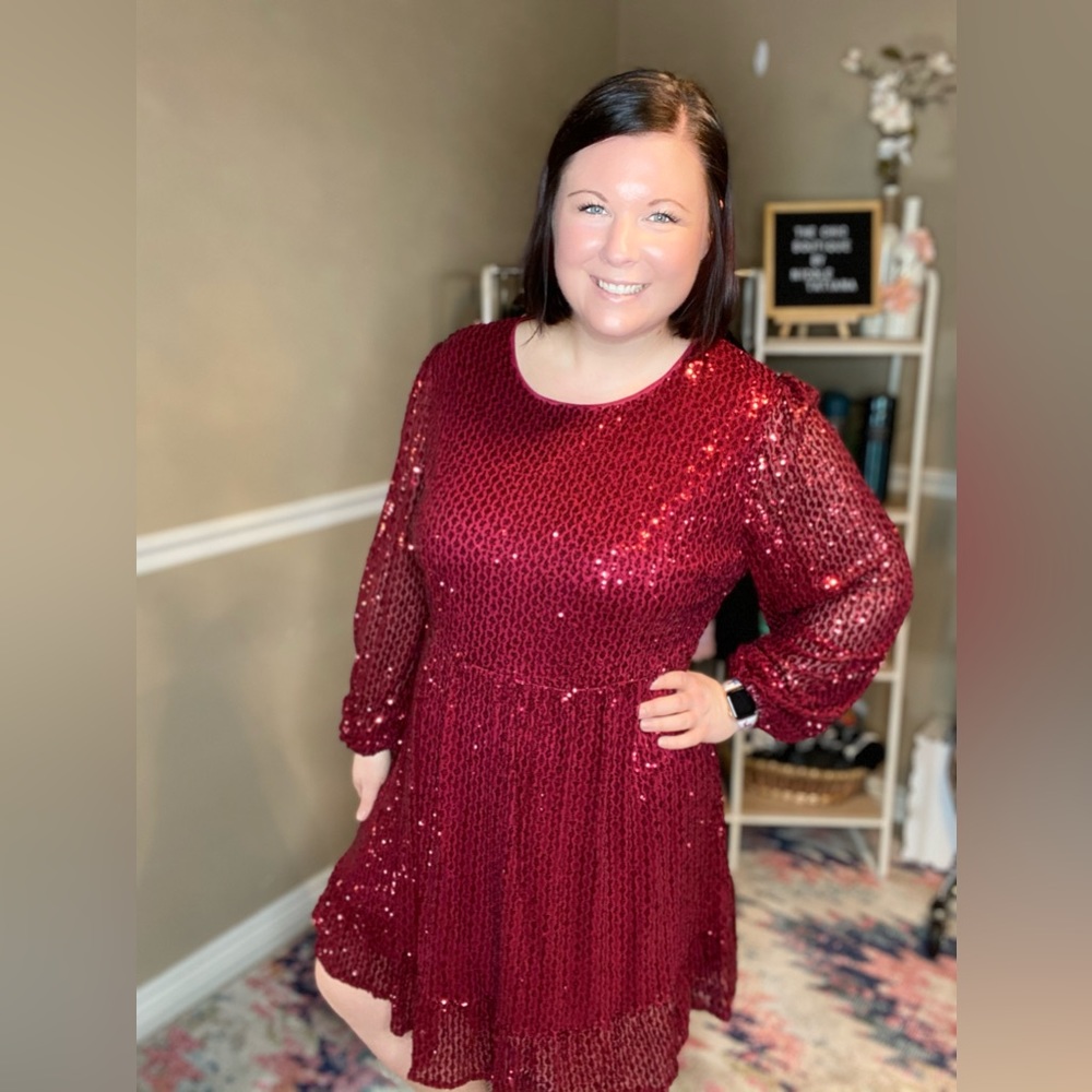 Sequin Dress in Wine